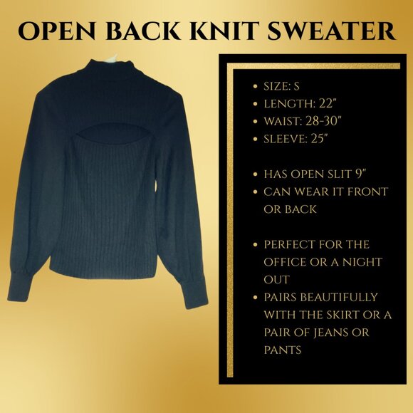 Black Open Back Knit Sweater | Reversible Slit Top | Work to Night Out | Size S - Picture 1 of 2